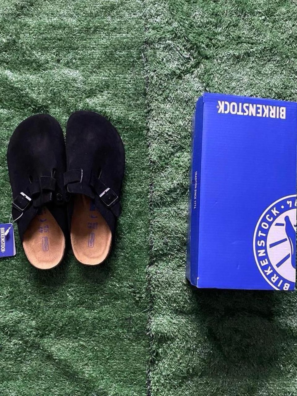 Birkenstock Black Suede Boston Clogs with Buckle